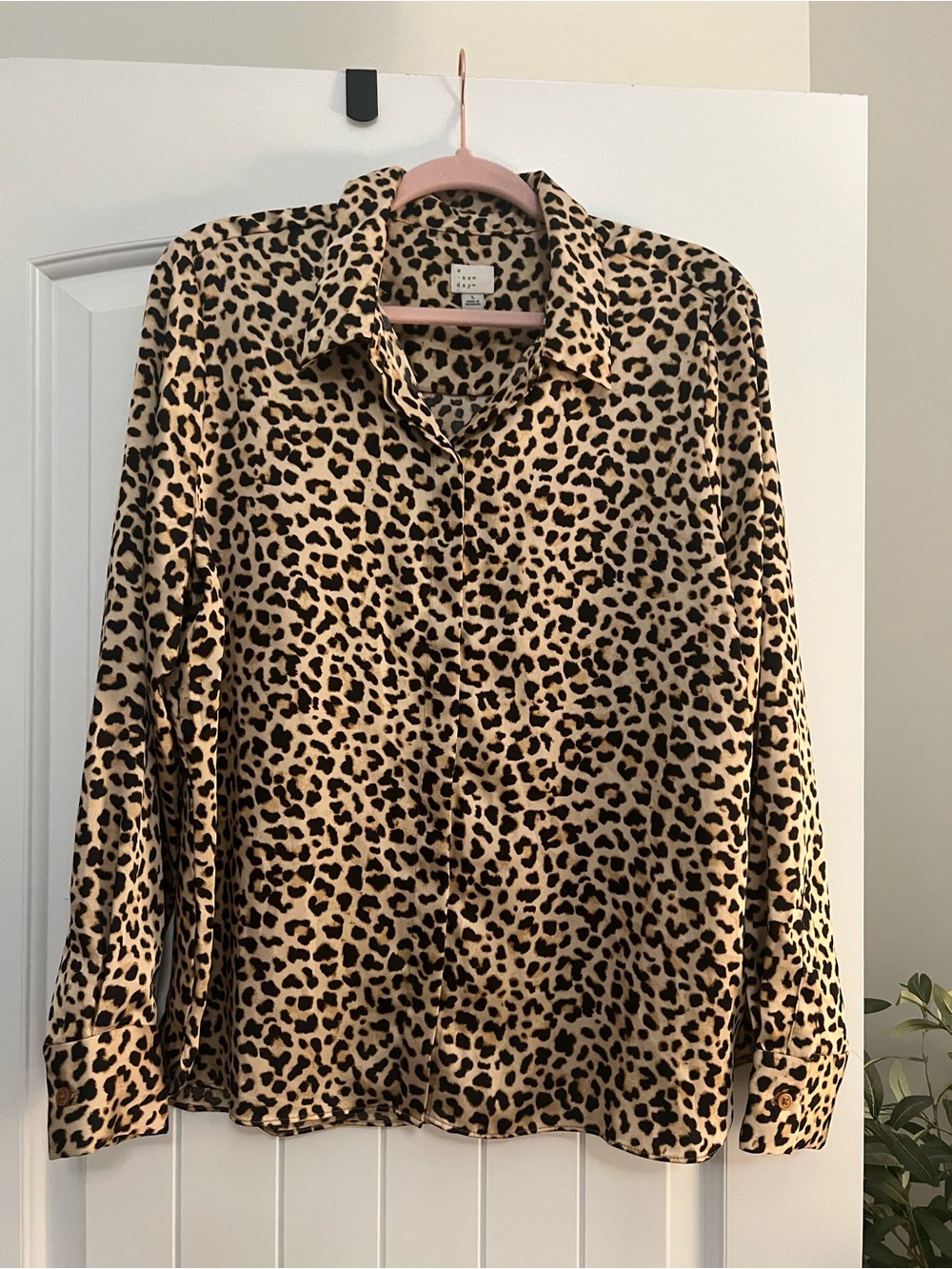 a new day Leopard Print Button-Up Top - Tan & Black